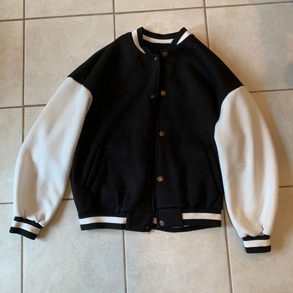 Shein Black and White Letterman Jacket Size S